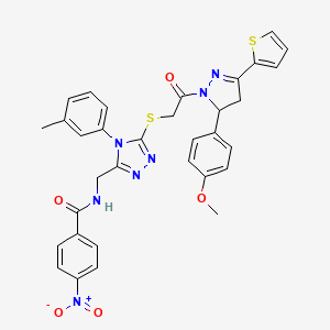 molecular formula C33H29N7O5S2 B11444920 N-{[5-({2-[5-(4-Methoxyphenyl)-3-(thiophen-2-YL)-4,5-dihydro-1H-pyrazol-1-YL]-2-oxoethyl}sulfanyl)-4-(3-methylphenyl)-4H-1,2,4-triazol-3-YL]methyl}-4-nitrobenzamide 