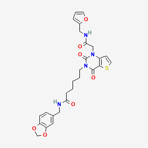 molecular formula C27H28N4O7S B11445427 N-(1,3-benzodioxol-5-ylmethyl)-6-[1-{2-[(2-furylmethyl)amino]-2-oxoethyl}-2,4-dioxo-1,4-dihydrothieno[3,2-d]pyrimidin-3(2H)-yl]hexanamide 