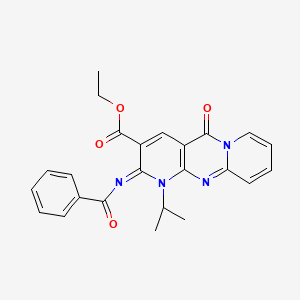 molecular formula C24H22N4O4 B11445449 ethyl 6-benzoylimino-2-oxo-7-propan-2-yl-1,7,9-triazatricyclo[8.4.0.03,8]tetradeca-3(8),4,9,11,13-pentaene-5-carboxylate 