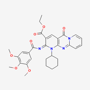 molecular formula C30H32N4O7 B11445524 ethyl 7-cyclohexyl-2-oxo-6-(3,4,5-trimethoxybenzoyl)imino-1,7,9-triazatricyclo[8.4.0.03,8]tetradeca-3(8),4,9,11,13-pentaene-5-carboxylate 