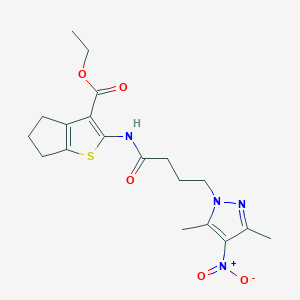 molecular formula C19H24N4O5S B11445539 ethyl 2-{[4-(3,5-dimethyl-4-nitro-1H-pyrazol-1-yl)butanoyl]amino}-5,6-dihydro-4H-cyclopenta[b]thiophene-3-carboxylate 