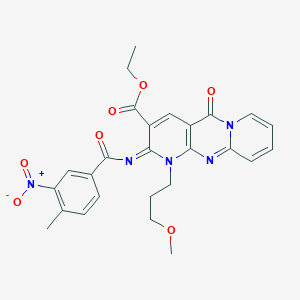 molecular formula C26H25N5O7 B11445607 ethyl 7-(3-methoxypropyl)-6-(4-methyl-3-nitrobenzoyl)imino-2-oxo-1,7,9-triazatricyclo[8.4.0.03,8]tetradeca-3(8),4,9,11,13-pentaene-5-carboxylate 