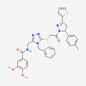 molecular formula C35H34N6O4S2 B11445721 N-{[4-Benzyl-5-({2-[5-(4-methylphenyl)-3-(thiophen-2-YL)-4,5-dihydro-1H-pyrazol-1-YL]-2-oxoethyl}sulfanyl)-4H-1,2,4-triazol-3-YL]methyl}-3,4-dimethoxybenzamide 
