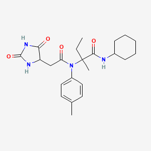molecular formula C23H32N4O4 B11445803 N-cyclohexyl-N~2~-[(2,5-dioxoimidazolidin-4-yl)acetyl]-N~2~-(4-methylphenyl)isovalinamide 