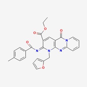 molecular formula C27H22N4O5 B11445892 ethyl 7-(furan-2-ylmethyl)-6-(4-methylbenzoyl)imino-2-oxo-1,7,9-triazatricyclo[8.4.0.03,8]tetradeca-3(8),4,9,11,13-pentaene-5-carboxylate 
