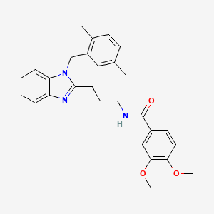 molecular formula C28H31N3O3 B11445980 N-{3-[1-(2,5-dimethylbenzyl)-1H-benzimidazol-2-yl]propyl}-3,4-dimethoxybenzamide 