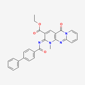 molecular formula C28H22N4O4 B11446006 ethyl 7-methyl-2-oxo-6-(4-phenylbenzoyl)imino-1,7,9-triazatricyclo[8.4.0.03,8]tetradeca-3(8),4,9,11,13-pentaene-5-carboxylate 
