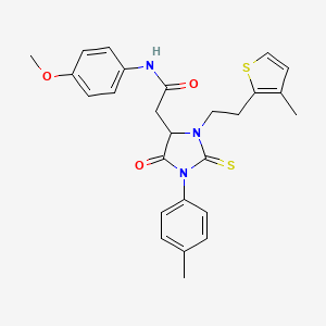molecular formula C26H27N3O3S2 B11446014 N-(4-methoxyphenyl)-2-[1-(4-methylphenyl)-3-[2-(3-methylthiophen-2-yl)ethyl]-5-oxo-2-sulfanylideneimidazolidin-4-yl]acetamide 
