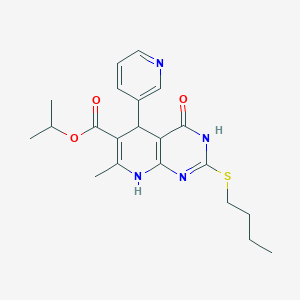 molecular formula C21H26N4O3S B11446040 Propan-2-yl 2-(butylsulfanyl)-7-methyl-4-oxo-5-(pyridin-3-yl)-3,4,5,8-tetrahydropyrido[2,3-d]pyrimidine-6-carboxylate 