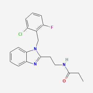 molecular formula C19H19ClFN3O B11446078 N-{2-[1-(2-chloro-6-fluorobenzyl)-1H-benzimidazol-2-yl]ethyl}propanamide 