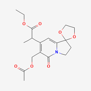 molecular formula C₁₈H₂₃NO₇ B1144632 Ethyl 2-(6-(acetoxymethyl)-5-oxo-2,3-dihydro-5H-spiro[indolizine-1,2'-[1,3]dioxolan]-7-yl)propanoate CAS No. 1586782-25-3