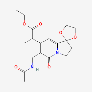 Ethyl 2-(6-(acetamidomethyl)-5-oxo-2,3-dihydro-5H-spiro[indolizine-1,2'-[1,3]dioxolan]-7-yl)propanoate