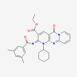 molecular formula C29H30N4O4 B11446383 ethyl 7-cyclohexyl-6-(3,5-dimethylbenzoyl)imino-2-oxo-1,7,9-triazatricyclo[8.4.0.03,8]tetradeca-3(8),4,9,11,13-pentaene-5-carboxylate 
