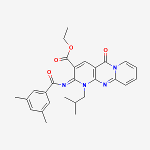molecular formula C27H28N4O4 B11446684 ethyl 6-(3,5-dimethylbenzoyl)imino-7-(2-methylpropyl)-2-oxo-1,7,9-triazatricyclo[8.4.0.03,8]tetradeca-3(8),4,9,11,13-pentaene-5-carboxylate 