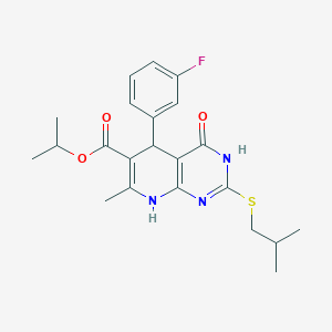 molecular formula C22H26FN3O3S B11446768 Propan-2-yl 5-(3-fluorophenyl)-7-methyl-2-[(2-methylpropyl)sulfanyl]-4-oxo-3,4,5,8-tetrahydropyrido[2,3-d]pyrimidine-6-carboxylate 