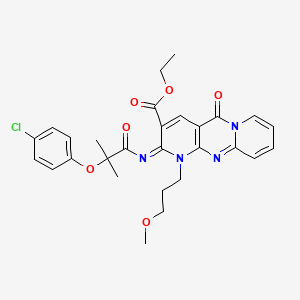molecular formula C28H29ClN4O6 B11446770 ethyl 6-[2-(4-chlorophenoxy)-2-methylpropanoyl]imino-7-(3-methoxypropyl)-2-oxo-1,7,9-triazatricyclo[8.4.0.03,8]tetradeca-3(8),4,9,11,13-pentaene-5-carboxylate 