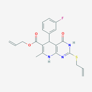 molecular formula C21H20FN3O3S B11446849 Prop-2-en-1-yl 5-(3-fluorophenyl)-7-methyl-4-oxo-2-(prop-2-en-1-ylsulfanyl)-3,4,5,8-tetrahydropyrido[2,3-d]pyrimidine-6-carboxylate 