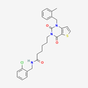 molecular formula C27H28ClN3O3S B11446881 N-(2-chlorobenzyl)-6-[1-(2-methylbenzyl)-2,4-dioxo-1,4-dihydrothieno[3,2-d]pyrimidin-3(2H)-yl]hexanamide 