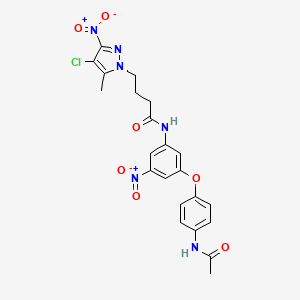 molecular formula C22H21ClN6O7 B11446910 N-{3-[4-(acetylamino)phenoxy]-5-nitrophenyl}-4-(4-chloro-5-methyl-3-nitro-1H-pyrazol-1-yl)butanamide 