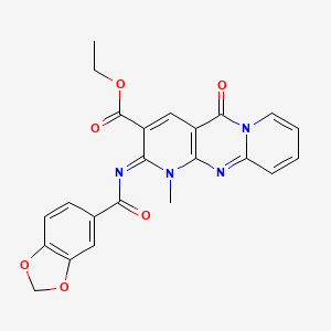 molecular formula C23H18N4O6 B11446937 ethyl 6-(1,3-benzodioxole-5-carbonylimino)-7-methyl-2-oxo-1,7,9-triazatricyclo[8.4.0.03,8]tetradeca-3(8),4,9,11,13-pentaene-5-carboxylate 