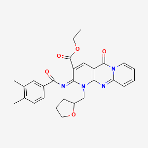 molecular formula C28H28N4O5 B11446945 ethyl 6-(3,4-dimethylbenzoyl)imino-2-oxo-7-(oxolan-2-ylmethyl)-1,7,9-triazatricyclo[8.4.0.03,8]tetradeca-3(8),4,9,11,13-pentaene-5-carboxylate 