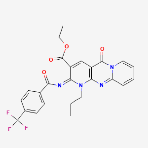 molecular formula C25H21F3N4O4 B11446987 ethyl 2-oxo-7-propyl-6-[4-(trifluoromethyl)benzoyl]imino-1,7,9-triazatricyclo[8.4.0.03,8]tetradeca-3(8),4,9,11,13-pentaene-5-carboxylate 
