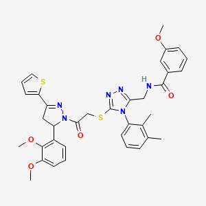 molecular formula C36H36N6O5S2 B11447123 N-{[5-({2-[5-(2,3-Dimethoxyphenyl)-3-(thiophen-2-YL)-4,5-dihydro-1H-pyrazol-1-YL]-2-oxoethyl}sulfanyl)-4-(2,3-dimethylphenyl)-4H-1,2,4-triazol-3-YL]methyl}-3-methoxybenzamide 