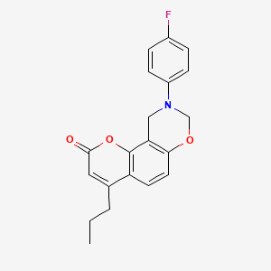 molecular formula C20H18FNO3 B11447144 9-(4-fluorophenyl)-4-propyl-9,10-dihydro-2H,8H-chromeno[8,7-e][1,3]oxazin-2-one 