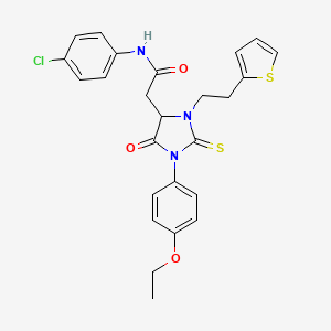 molecular formula C25H24ClN3O3S2 B11447241 N-(4-chlorophenyl)-2-{1-(4-ethoxyphenyl)-5-oxo-3-[2-(thiophen-2-yl)ethyl]-2-thioxoimidazolidin-4-yl}acetamide 