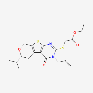 molecular formula C19H24N2O4S2 B11447479 ethyl 2-[(3-oxo-12-propan-2-yl-4-prop-2-enyl-11-oxa-8-thia-4,6-diazatricyclo[7.4.0.02,7]trideca-1(9),2(7),5-trien-5-yl)sulfanyl]acetate 