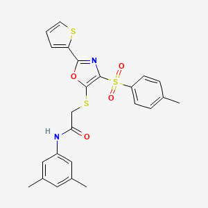 molecular formula C24H22N2O4S3 B11447552 N-(3,5-dimethylphenyl)-2-({4-[(4-methylphenyl)sulfonyl]-2-(thiophen-2-yl)-1,3-oxazol-5-yl}sulfanyl)acetamide 