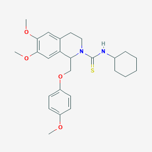 molecular formula C26H34N2O4S B11447604 N-cyclohexyl-6,7-dimethoxy-1-((4-methoxyphenoxy)methyl)-3,4-dihydroisoquinoline-2(1H)-carbothioamide 