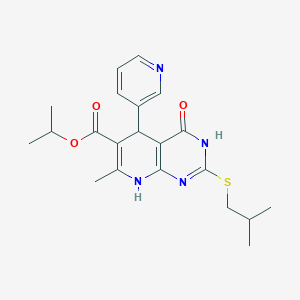 molecular formula C21H26N4O3S B11447729 Propan-2-yl 7-methyl-2-[(2-methylpropyl)sulfanyl]-4-oxo-5-(pyridin-3-yl)-3,4,5,8-tetrahydropyrido[2,3-d]pyrimidine-6-carboxylate 