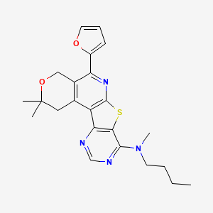 molecular formula C23H26N4O2S B11447755 N-butyl-8-(furan-2-yl)-N,4,4-trimethyl-5-oxa-11-thia-9,14,16-triazatetracyclo[8.7.0.02,7.012,17]heptadeca-1(10),2(7),8,12(17),13,15-hexaen-13-amine 