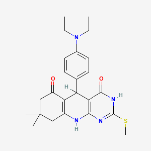 molecular formula C24H30N4O2S B11447884 5-[4-(diethylamino)phenyl]-8,8-dimethyl-2-(methylsulfanyl)-5,8,9,10-tetrahydropyrimido[4,5-b]quinoline-4,6(3H,7H)-dione 