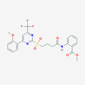 molecular formula C24H22F3N3O6S B11447907 Methyl 2-[(4-{[4-(2-methoxyphenyl)-6-(trifluoromethyl)pyrimidin-2-yl]sulfonyl}butanoyl)amino]benzoate 
