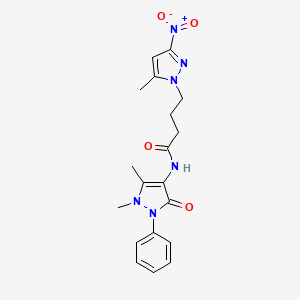 molecular formula C19H22N6O4 B11447920 N-(1,5-dimethyl-3-oxo-2-phenyl-2,3-dihydro-1H-pyrazol-4-yl)-4-(5-methyl-3-nitro-1H-pyrazol-1-yl)butanamide 