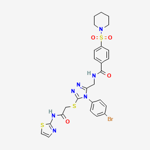molecular formula C26H26BrN7O4S3 B11447964 N-{[4-(4-Bromophenyl)-5-({[(1,3-thiazol-2-YL)carbamoyl]methyl}sulfanyl)-4H-1,2,4-triazol-3-YL]methyl}-4-(piperidine-1-sulfonyl)benzamide 