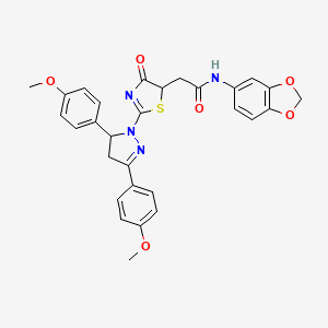 molecular formula C29H26N4O6S B11447973 N-(1,3-benzodioxol-5-yl)-2-{2-[3,5-bis(4-methoxyphenyl)-4,5-dihydro-1H-pyrazol-1-yl]-4-oxo-4,5-dihydro-1,3-thiazol-5-yl}acetamide 