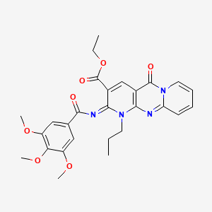 molecular formula C27H28N4O7 B11447991 ethyl 2-oxo-7-propyl-6-(3,4,5-trimethoxybenzoyl)imino-1,7,9-triazatricyclo[8.4.0.03,8]tetradeca-3(8),4,9,11,13-pentaene-5-carboxylate 