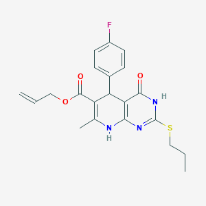 molecular formula C21H22FN3O3S B11448079 Prop-2-en-1-yl 5-(4-fluorophenyl)-7-methyl-4-oxo-2-(propylsulfanyl)-3,4,5,8-tetrahydropyrido[2,3-d]pyrimidine-6-carboxylate 
