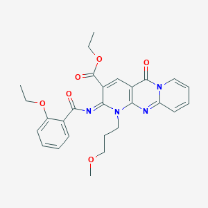 molecular formula C27H28N4O6 B11448144 ethyl 6-(2-ethoxybenzoyl)imino-7-(3-methoxypropyl)-2-oxo-1,7,9-triazatricyclo[8.4.0.03,8]tetradeca-3(8),4,9,11,13-pentaene-5-carboxylate 