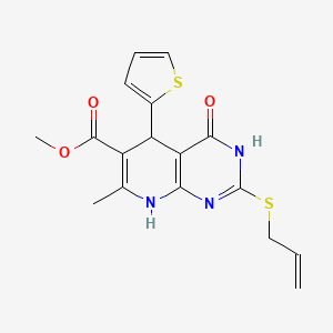 molecular formula C17H17N3O3S2 B11448198 Methyl 7-methyl-4-oxo-2-(prop-2-en-1-ylsulfanyl)-5-(thiophen-2-yl)-3,4,5,8-tetrahydropyrido[2,3-d]pyrimidine-6-carboxylate 
