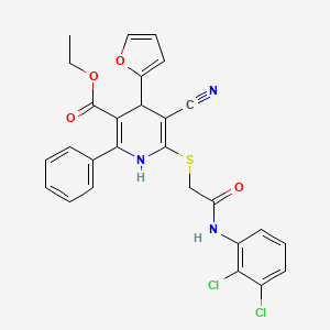 molecular formula C27H21Cl2N3O4S B11448221 Ethyl 5-cyano-6-({2-[(2,3-dichlorophenyl)amino]-2-oxoethyl}sulfanyl)-4-(furan-2-yl)-2-phenyl-1,4-dihydropyridine-3-carboxylate 