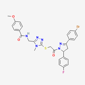 molecular formula C29H26BrFN6O3S B11448338 N-((5-((2-(3-(4-bromophenyl)-5-(4-fluorophenyl)-4,5-dihydro-1H-pyrazol-1-yl)-2-oxoethyl)thio)-4-methyl-4H-1,2,4-triazol-3-yl)methyl)-4-methoxybenzamide 