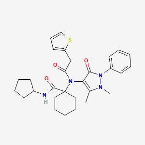 molecular formula C29H36N4O3S B11448339 N-cyclopentyl-1-[(1,5-dimethyl-3-oxo-2-phenyl-2,3-dihydro-1H-pyrazol-4-yl)(thiophen-2-ylacetyl)amino]cyclohexanecarboxamide 