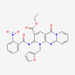 molecular formula C26H19N5O7 B11448370 ethyl 7-(furan-2-ylmethyl)-6-(2-nitrobenzoyl)imino-2-oxo-1,7,9-triazatricyclo[8.4.0.03,8]tetradeca-3(8),4,9,11,13-pentaene-5-carboxylate 