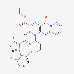molecular formula C29H25ClFN5O5 B11448443 ethyl 7-butyl-6-[3-(2-chloro-6-fluorophenyl)-5-methyl-1,2-oxazole-4-carbonyl]imino-2-oxo-1,7,9-triazatricyclo[8.4.0.03,8]tetradeca-3(8),4,9,11,13-pentaene-5-carboxylate 