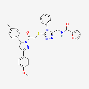 molecular formula C33H30N6O4S B11448550 N-{[5-({2-[3-(4-Methoxyphenyl)-5-(4-methylphenyl)-4,5-dihydro-1H-pyrazol-1-YL]-2-oxoethyl}sulfanyl)-4-phenyl-4H-1,2,4-triazol-3-YL]methyl}furan-2-carboxamide 
