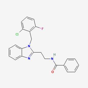 molecular formula C23H19ClFN3O B11448558 N-{2-[1-(2-chloro-6-fluorobenzyl)-1H-benzimidazol-2-yl]ethyl}benzamide 